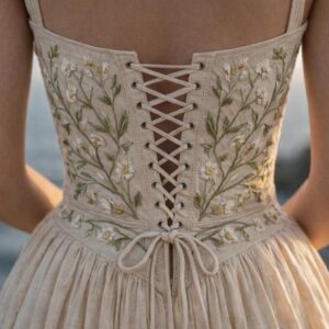 Seraphine Daisy-Embroidered Corset Linen Wedding Dress
