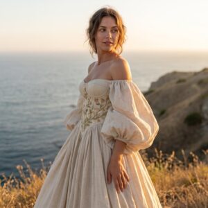 Arabella Off-Shoulder Corset Linen Wedding Dress